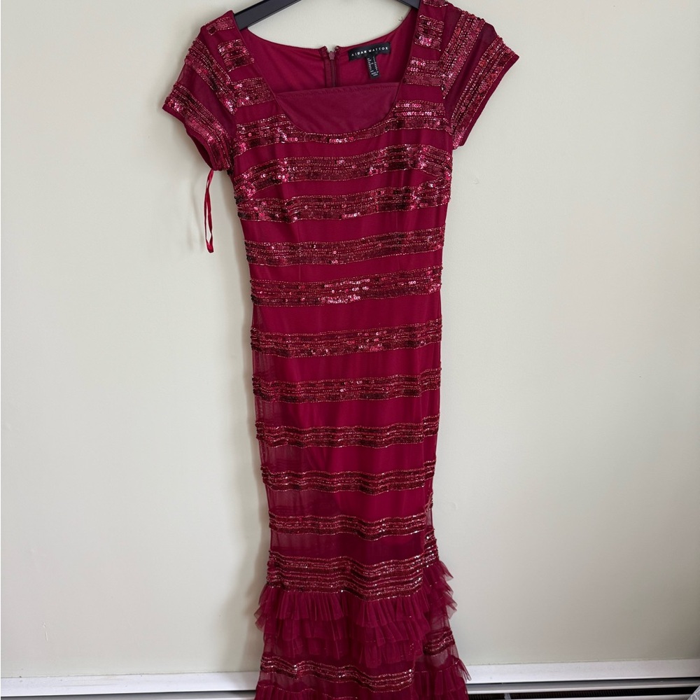 Aidan Mattox Burgundy Sequin Midi Dress